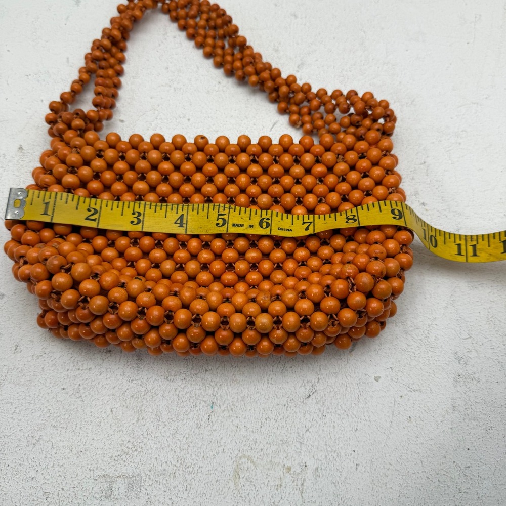 VTG 60s A Sarne Import Japan Made Wood Bead Shoulder Bag Atomic Orange Retro - Picture 8 of 10